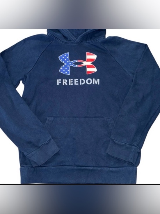 Under Armour Other - Under Armour Youth Freedom Hoodie Blue YLG Loose Fit American Flag Logo